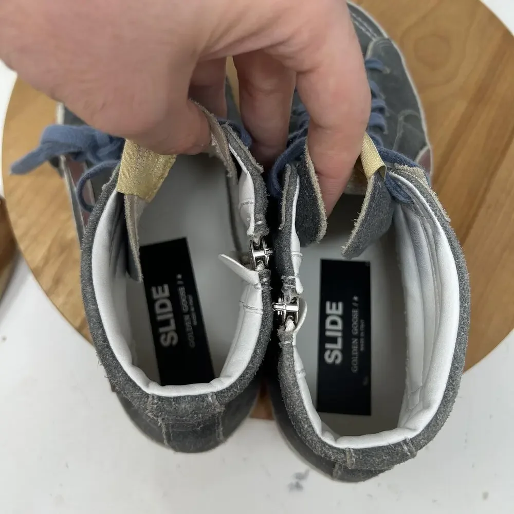 Golden Goose Shoes Mens 9 Slide Gray Suede High Top Zip Sneakers Italy Luxury
